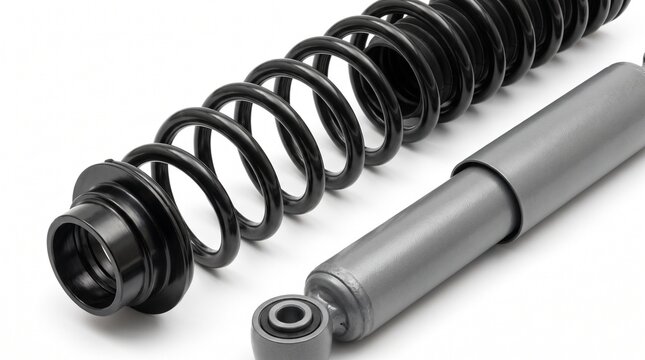 Coil Spring Close-Up - 3D illustration of Close-up 3D render of a black coil spring and
damper