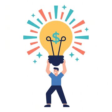 A man holding a glowing light bulb with a dollar sign representing a profitable business idea