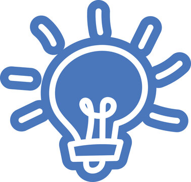 A stylized blue lightbulb icon with radiating lines symbolizes a bright idea
