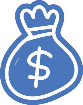 A stylized blue money bag with a dollar sign isolated on white