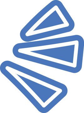 Abstract blue and white triangular shapes arranged in a dynamic pattern