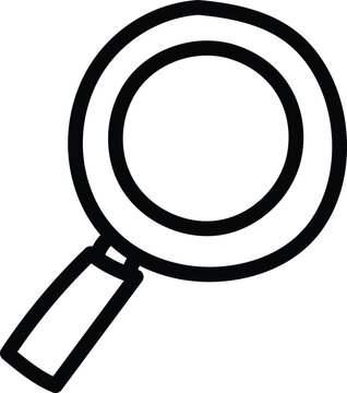 Stylized magnifying glass graphic with bold black outline on white background