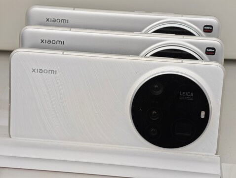 Shanghai, China-Jan.13th 2026: Close-up rear Leica camera module of Xiaomi 14 Ultra smartphones in store