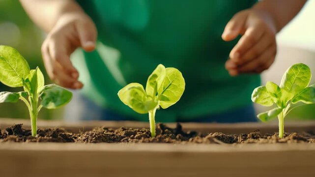 Planting for the Future: Young Children Tend to Seedlings at Garden Time.