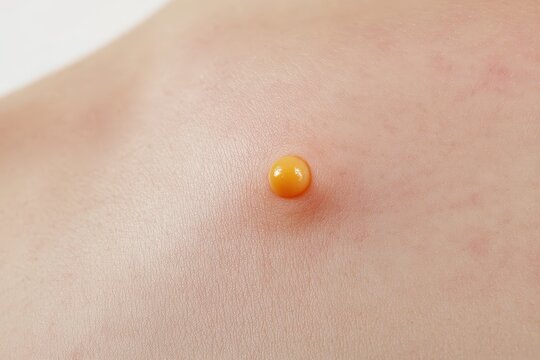 Close-up view of a round skin lesion on human skin.