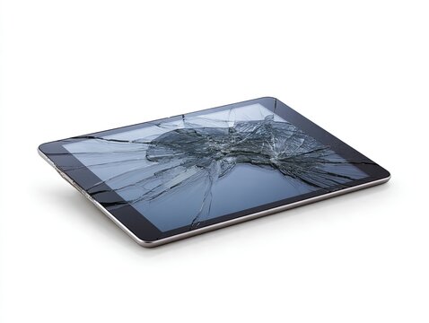 Broken tablet screen technology gadget, Shattered digital device display, Electronic repair service insurance