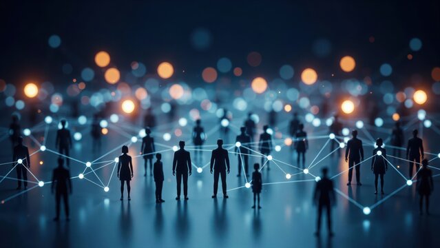 Digital network of interconnected people representing global communication and connectivity