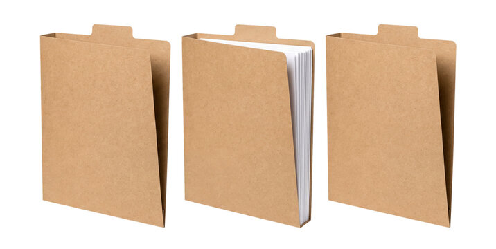 Three Standing Kraft File Folders with White Paper Documents for Corporate Office Organization and Administrative Archiving