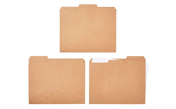 Set of Three Brown Kraft Paper File Folders Arranged Flat for Office Organization and Administrative Archiving