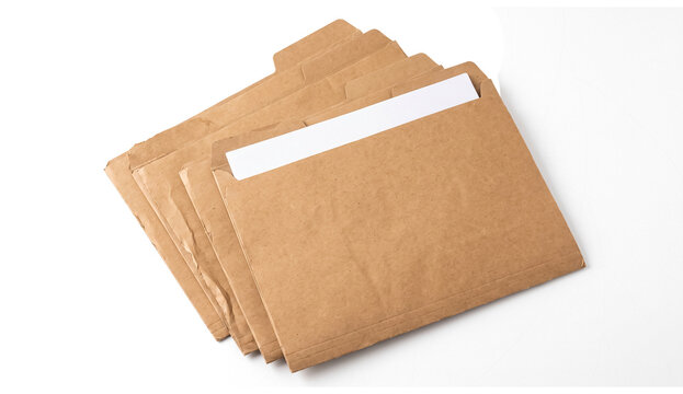 Stacked Brown Kraft Paper File Folders with White Document for Office Organization Administration and Archive Management