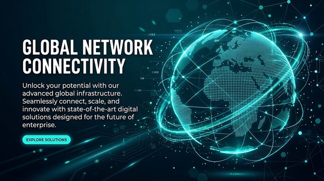 Digital globe network connectivity banner with abstract data