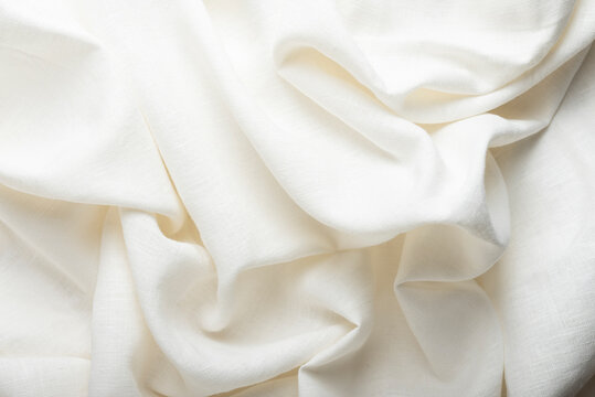 Draped Off White Linen Fabric Background