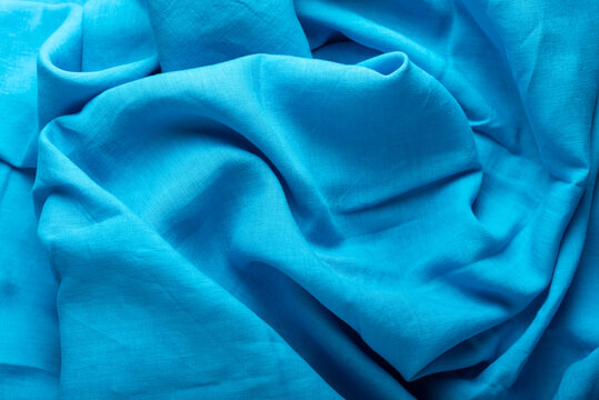 Turquoise Blue Linen Fabric Folds
