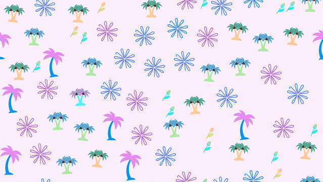 Stylized Palm Tree and Flower Pattern