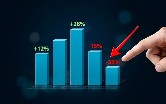 Financial Loss Decreasing Bar Chart With Hand