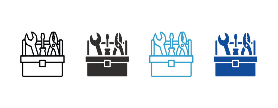 Professional tool box graphics set containing manual equipment for construction and home repair works.