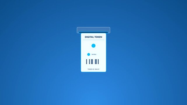 Digital token card sliding down animation on blue background