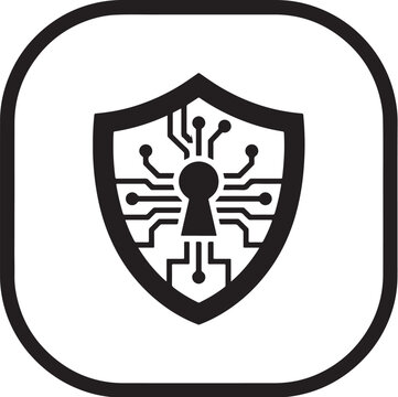 Cybersecurity shield with circuit board and keyhole vector icon   