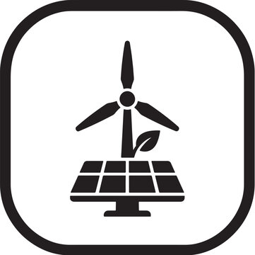 Renewable energy wind turbine and solar panel green power vector icon   