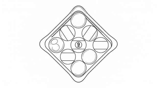 Billiard balls diamond rack animation line art sketch