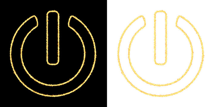 Power button symbol with textured orange fill and yellow outline on black and white backgrounds isolated on a transparent background