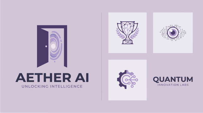 Flat Illustration Logo Set for Ai and Quantum Innovation Labs