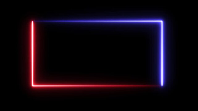Seamless loop animated rectangle picture frame with two tone neon color. border text box for video editor or streaming frame black background overlay.  neon light rectangle border 4k.