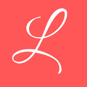 Elegant handwritten letter L script design featuring soft white calligraphy strokes set against a vibrant and solid coral pink background