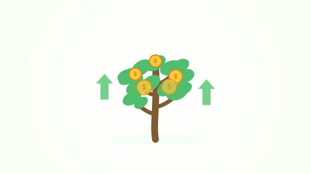 Animated graphic of money tree growing with coin leaves