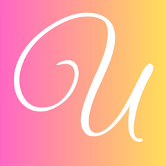 Elegant letter u in flowing white calligraphy script style set against a vibrant and bright pink and yellow gradient background © Harsh