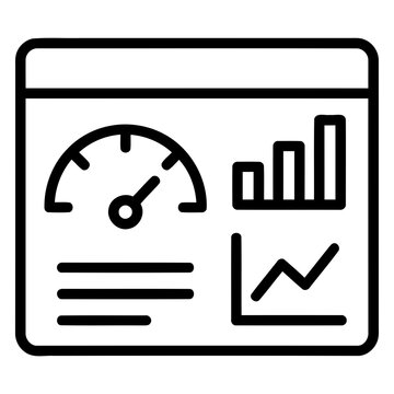 Dashboard analytics icon with speedometer and bar charts for business