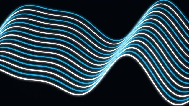 Sophisticated blue and white glowing wave lines flowing across a black background for high end digital media production or abstract tech interface design background element asset