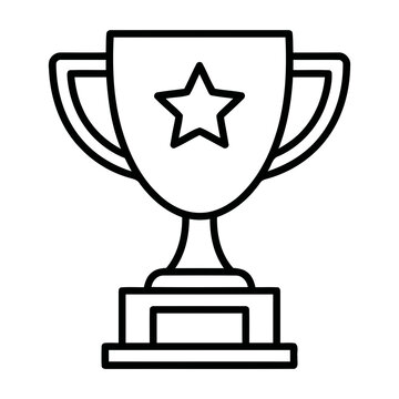 Black outline trophy cup icon with a star symbol isolated on