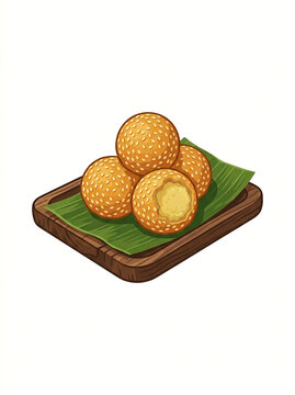 Onde-Onde Indonesian sesame seed fried rice balls with sweet filling vector icon illustration