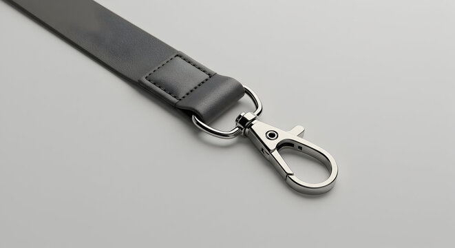 Minimalist Black Lanyard with Metal Clip Fastener Designed for ID Holders and Keychains in a Contemporary Setting