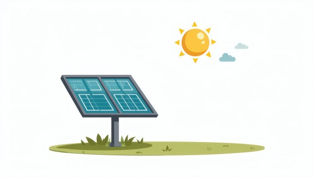 Eco-friendly Solar Panel System for Renewable Energy Generation Under Bright Sun Illustration