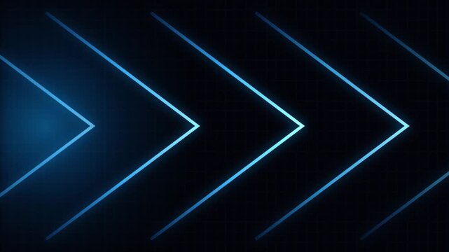 Minimalist geometric arrow pattern with vibrant cyan neon lines on a dark grid backdrop symbolizing direction and forward movement in this high resolution computer generated graphic design asset