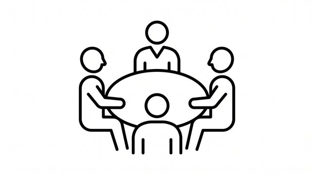 Business Meeting People Sitting Around Round Table Line Icon
