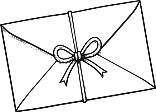 Envelope tied with string and bow, vintage mail and message concept illustration