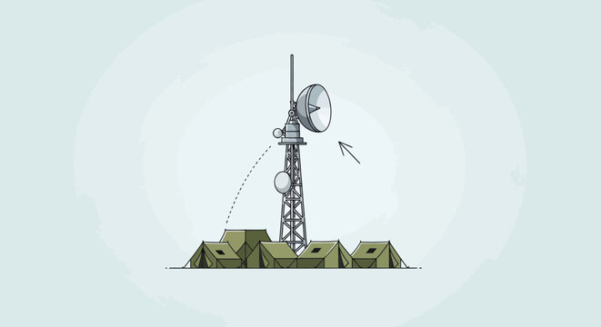 Satellite Tower and Military Camp Illustration
