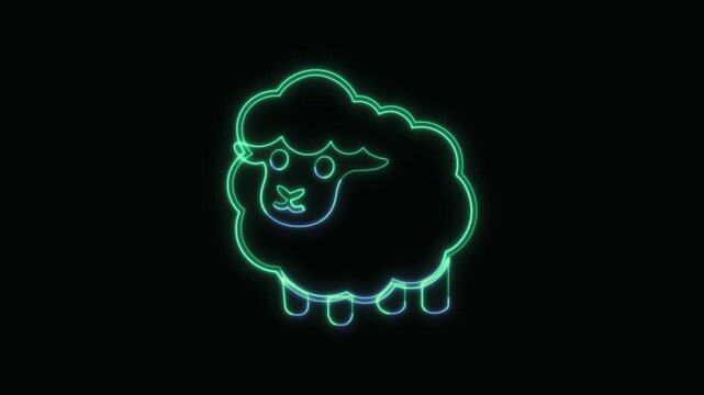 Sheep Icon Neon Seamless Loop 4K Black Background Animated Promotional Typography for Video Editing