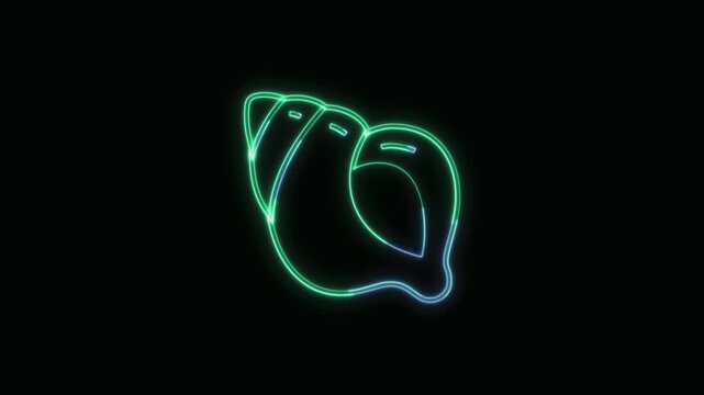 Shellfish Icon Neon Seamless Loop 4K Black Background Animated Promotional Typography for Video Editing