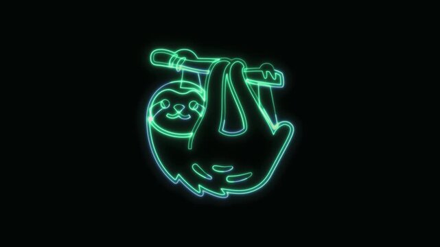 Sloth Icon Neon Seamless Loop 4K Black Background Animated Promotional Typography for Video Editing