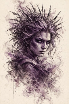Dark Fantasy Female Warrior Portrait With Wild Spiked Hair