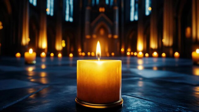 Church Interior with Lit Candles