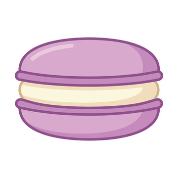 A single purple macaron cookie with cream filling in a simple cartoon style illustration