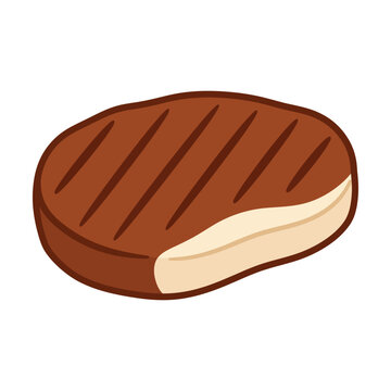 Grilled beef steak meat patty icon cartoon style illustration