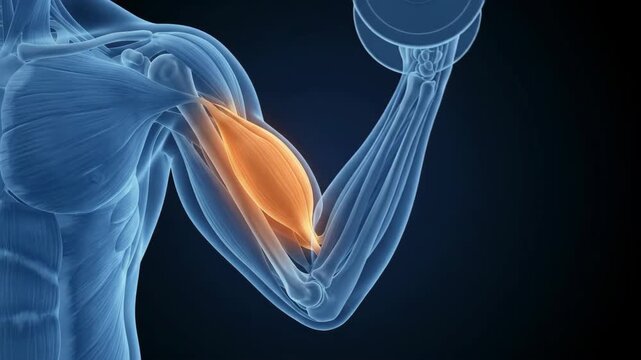 3d medical illustration of human biceps muscle contraction exercise