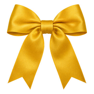 Elegant golden satin ribbon bow isolated on a clean white background for festive decoration needs