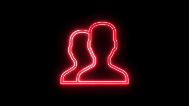 Red Neon Glowing User Group Icon Button Animation Effect Video With Dark Background For Intros And Social Media